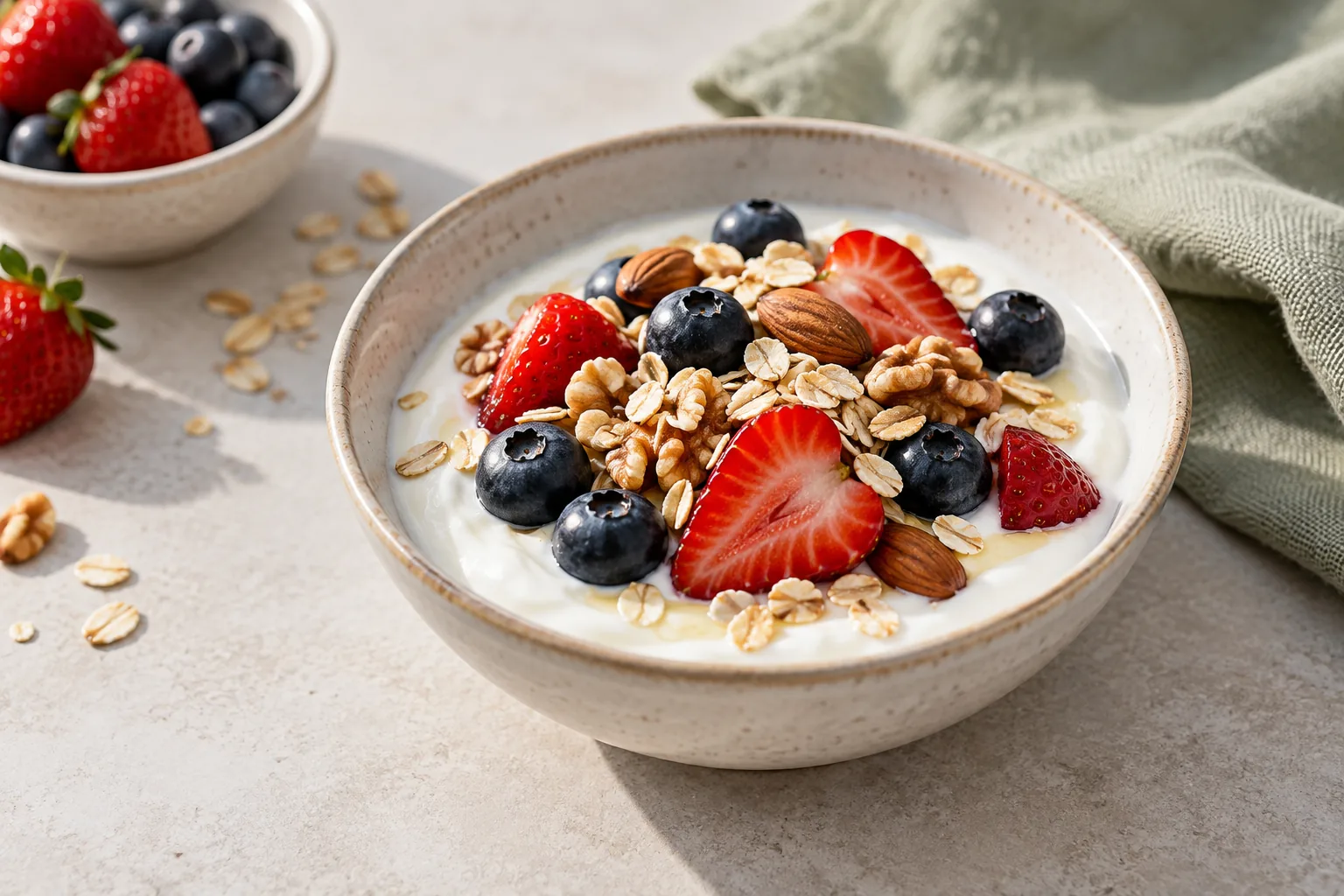 Yogur con frutos rojos y nueces