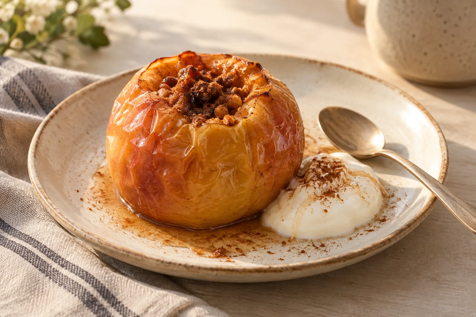 Manzana asada con yogur y canela