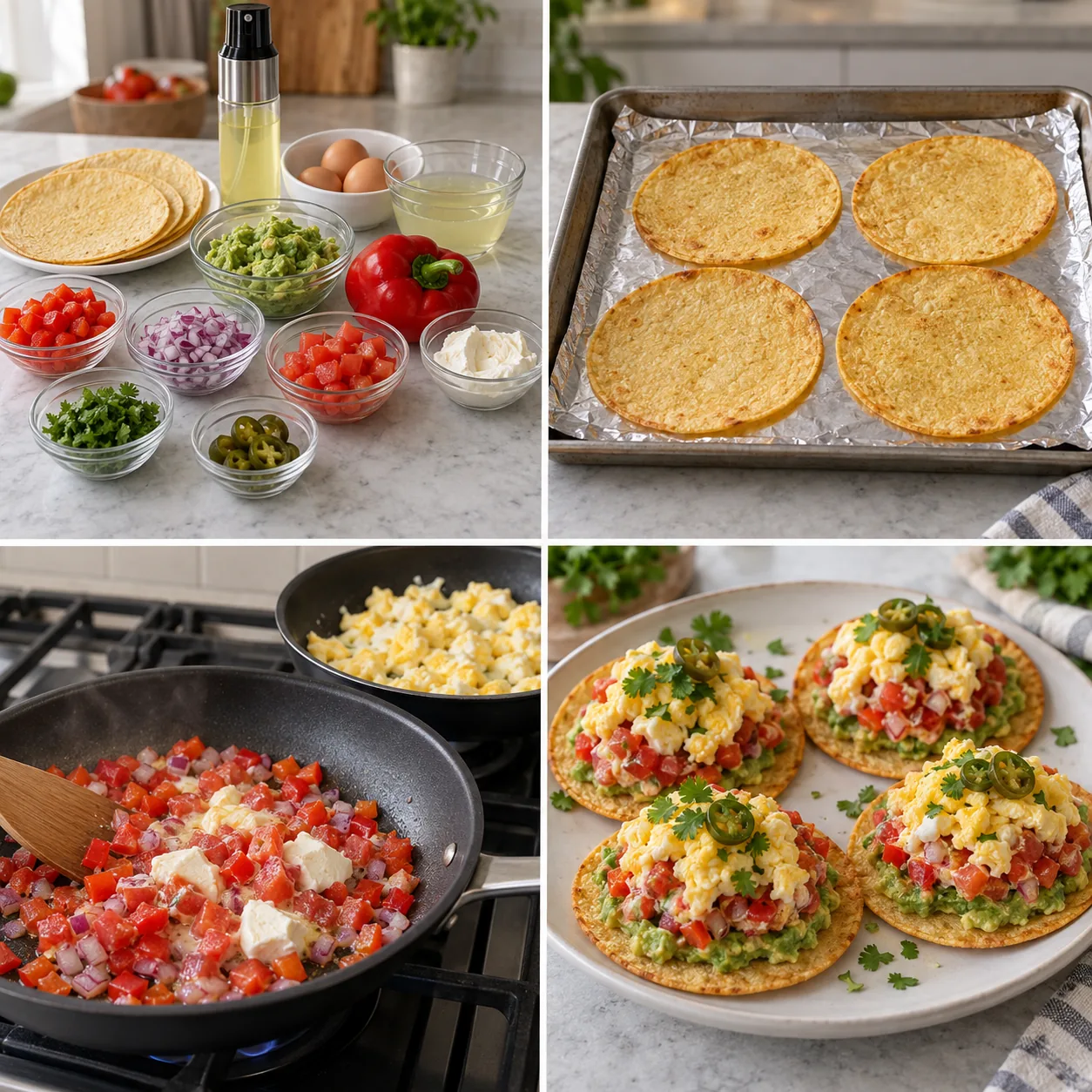 Tostadas de maíz con frijoles negros, aguacate, tomate y huevo