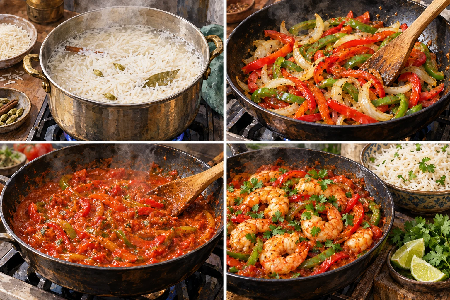 Gambas jalfrezi con pimientos y arroz basmati